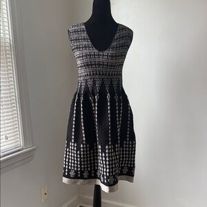 Max Studio Black & White Sleeveless Fit & Flare Dress XS V-Neck Patterned